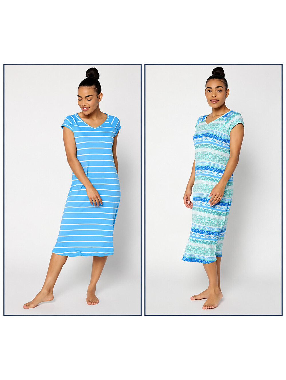Muk Luks Cloud Knit 2 Pack Short Sleeve Dresses SumFairIsle/Blu, Small/Medium
